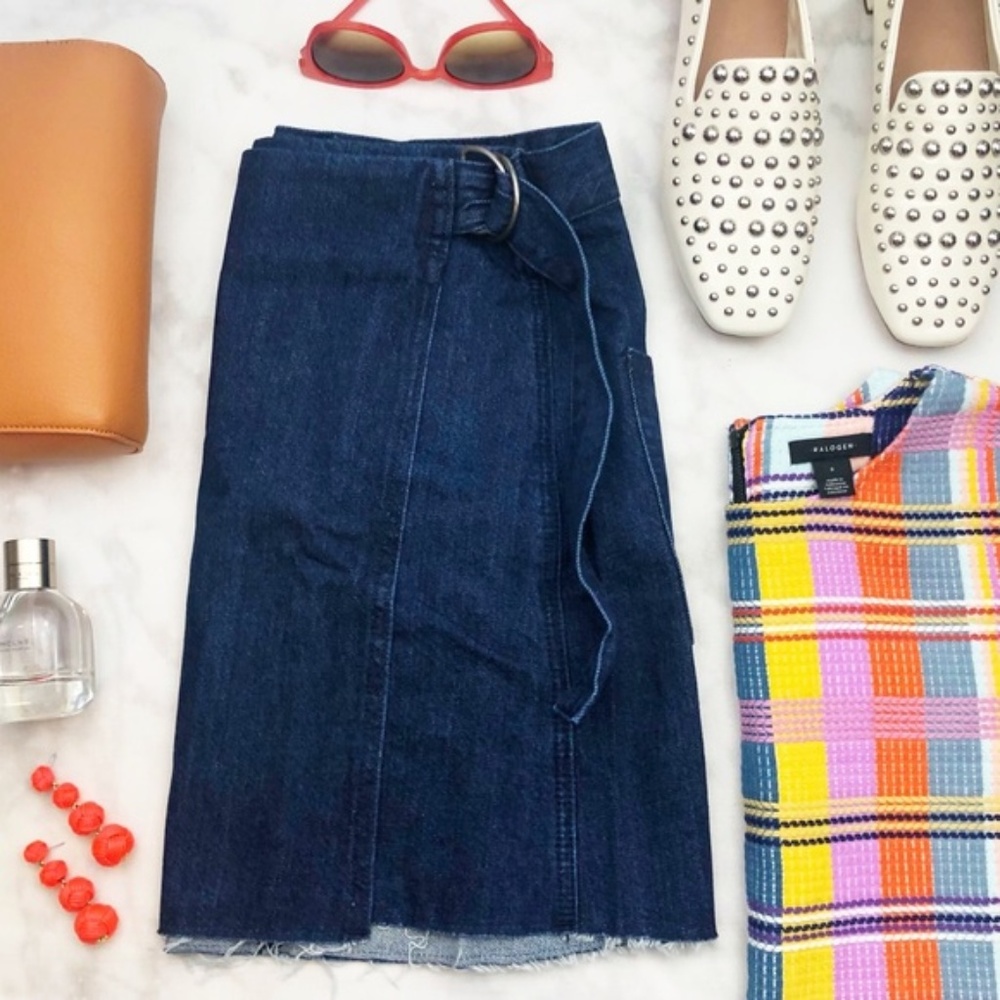 Madewell Denim Wrap Front Raw Hem Mini Skirt